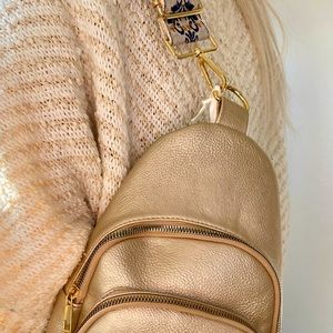 Alba Gold Leather backpack Purse 2 Straps New